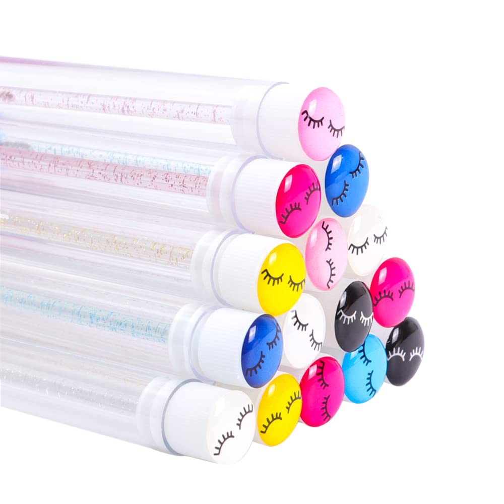 Ipien 60 pinceles desechables de pestañas negras con patrón de pestañas, cepillos de pestañas de diamante, bobinas de maquillaje, varita de rímel en tubo sanitario suministros de pestañas
