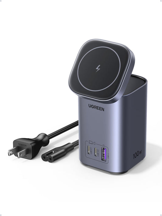Cargador Inalámbrico UGREEN 15W MagSafe para iPhone y MacBook Pro/Air M2 en Magenta Gan 100W USB C 4 en 1