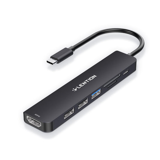 LENTION 7 en 1 USB C Hub 4K 60Hz,5 GBP Adaptador USB C,Lector de Tarjetas SD TF,1 USB 3.0 y 2 USB 2.0, PD 100 W,Carga Compatible con MacBook Pro 2025-2016, Chromebook, ipone16 (CE18,Negro)