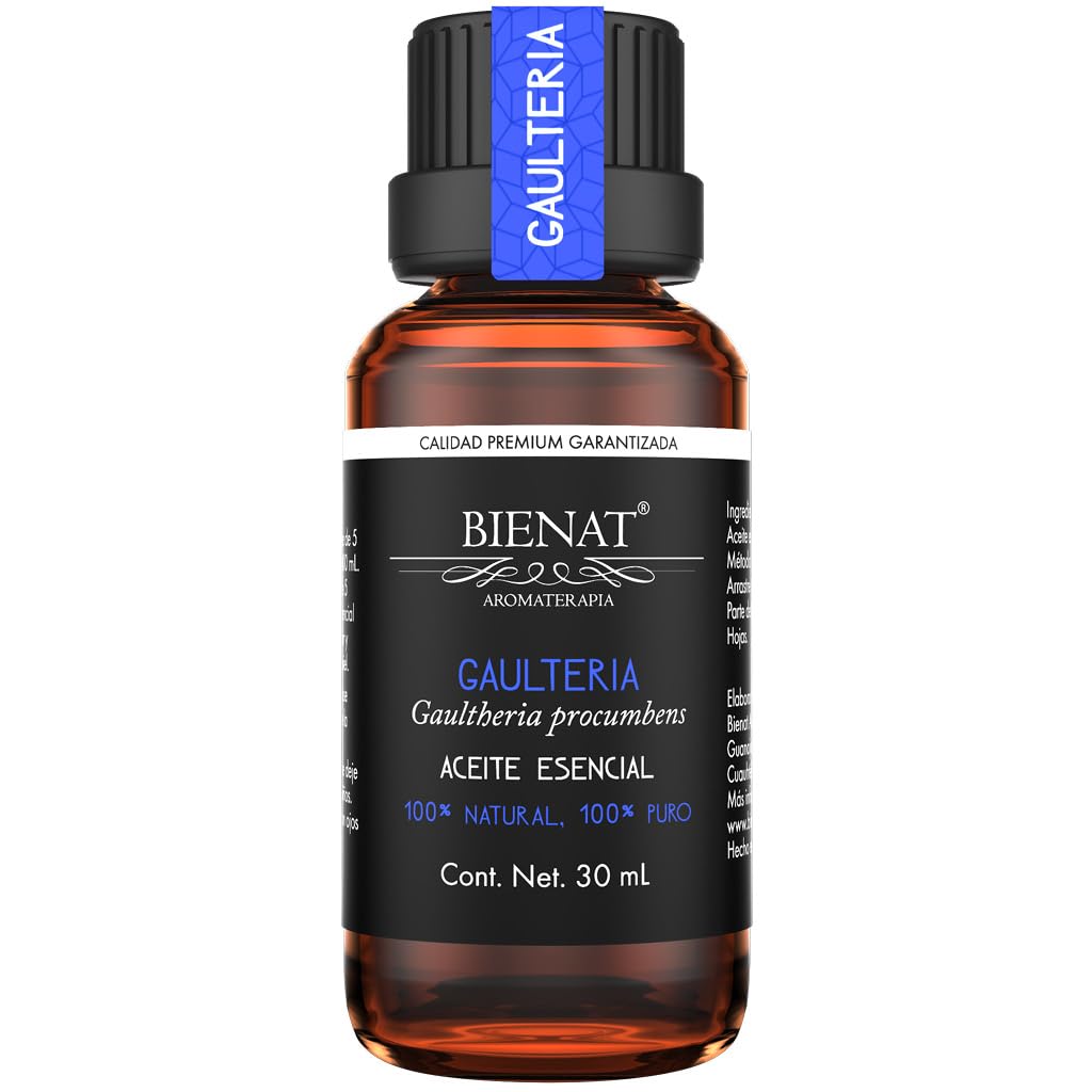 BIENAT AROMATERAPIA Aceite Esencial de Gaulteria 30mL | 100% Puro y Concentrado | Ideal para Difusor de Aromas, Humidificador, Aromaterapia, Masajes, Meditación, Jabones y Velas | Esencia Natural en Gotas