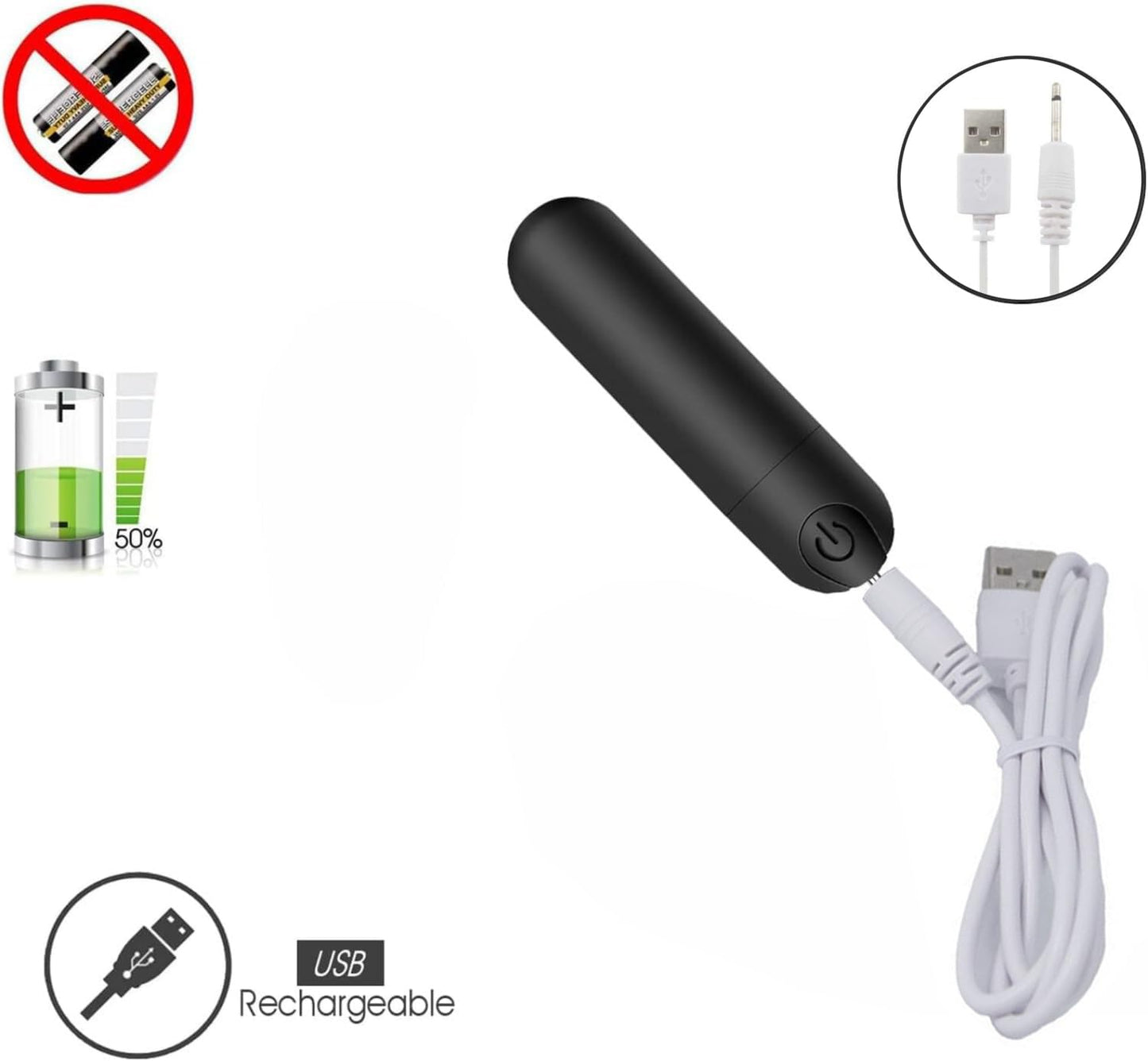 Vibradorador de Silicona Recargable Vibrador Bullet Negro para Mujer