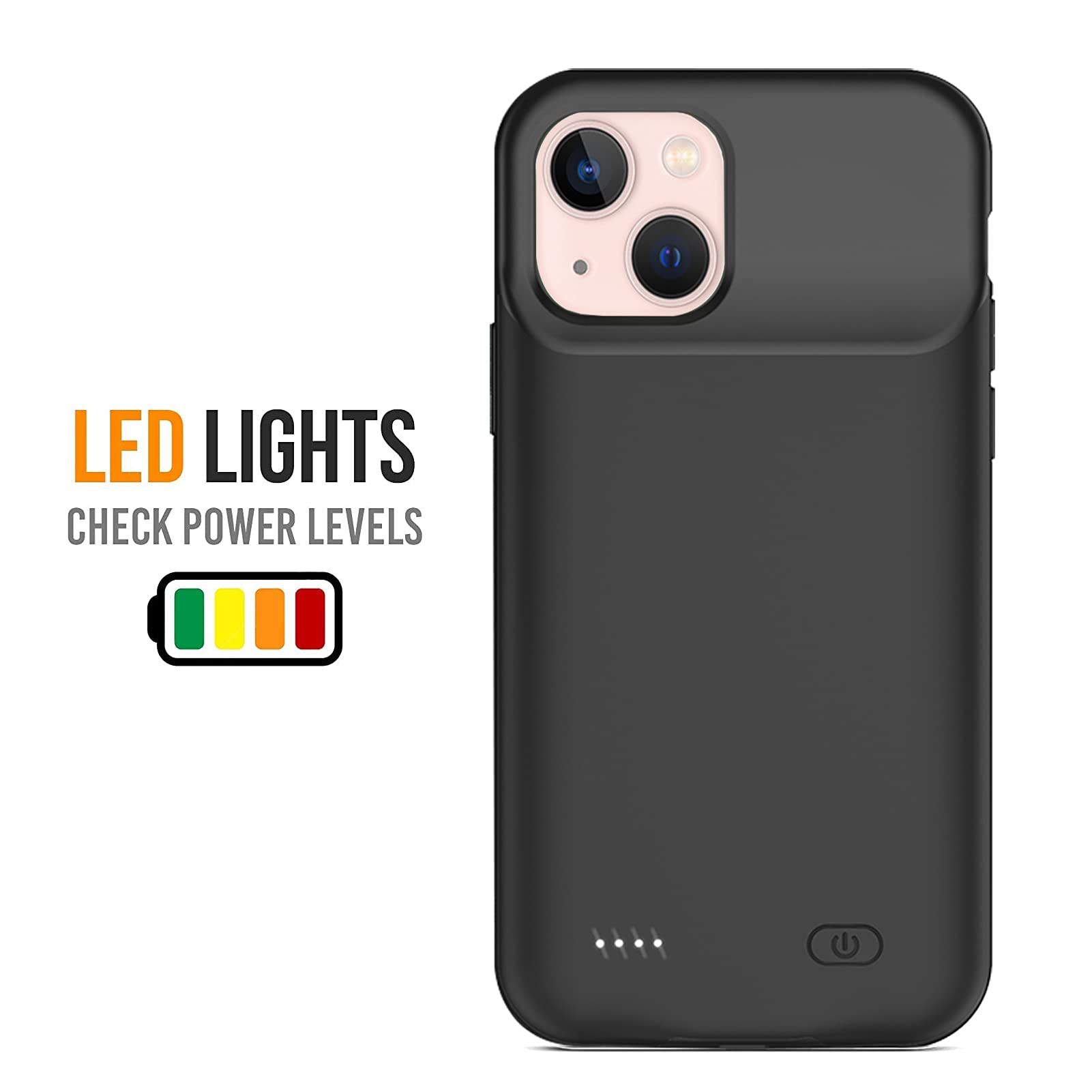 BOVSRT - Funda de batería para iPhone 13 Mini, 6500 mAh, delgada, recargable, inteligente, de carga extendida, con alta capacidad, protección de alto impacto, color negro