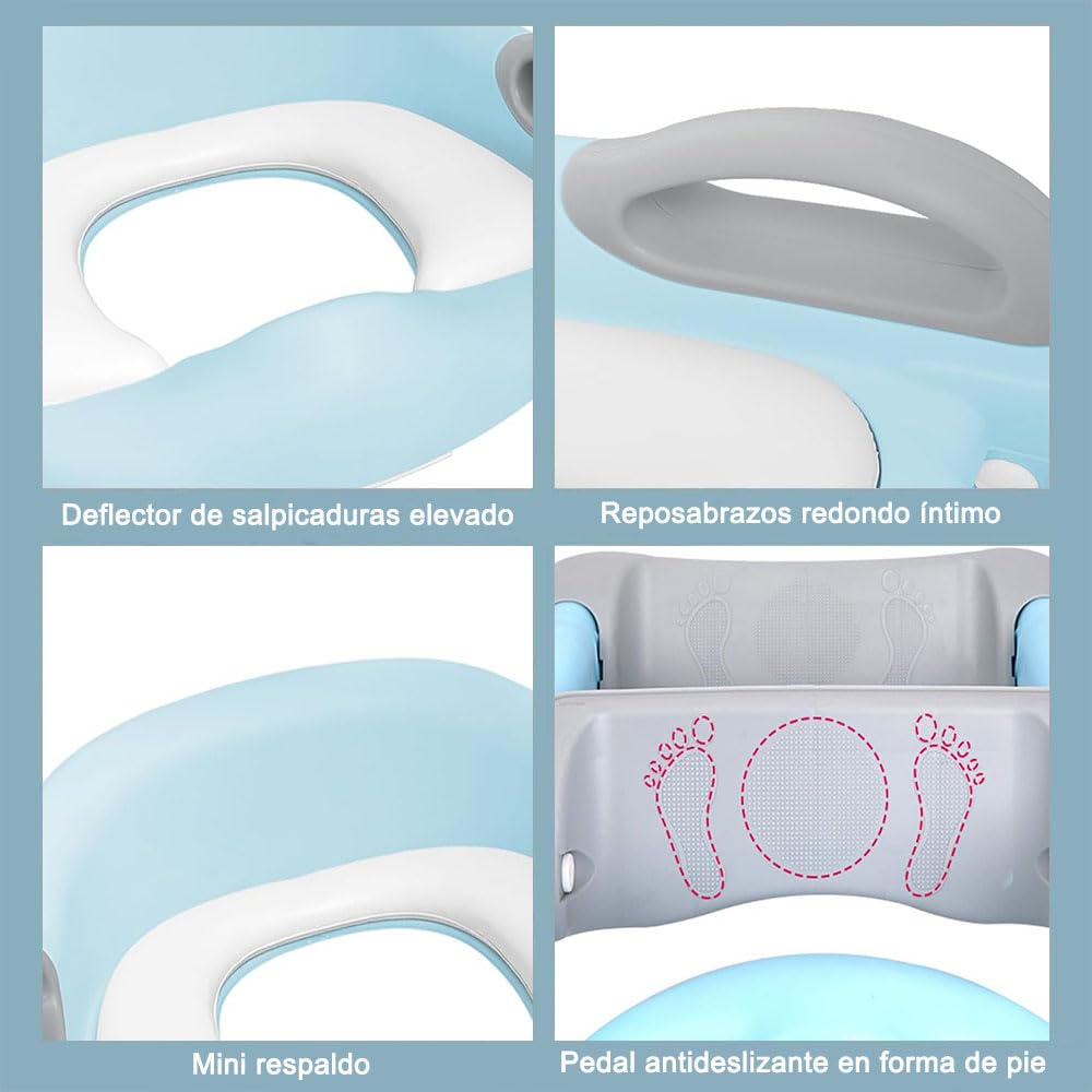 Jiula Asiento de Entrenamiento para Baño con Escalera Antideslizante - Asiento Entrenador para Baño Niño, Taburete Plegable Infantil para Taza, con Acolchonado, Asiento Ergonómico Azul, A, Cojín Duro