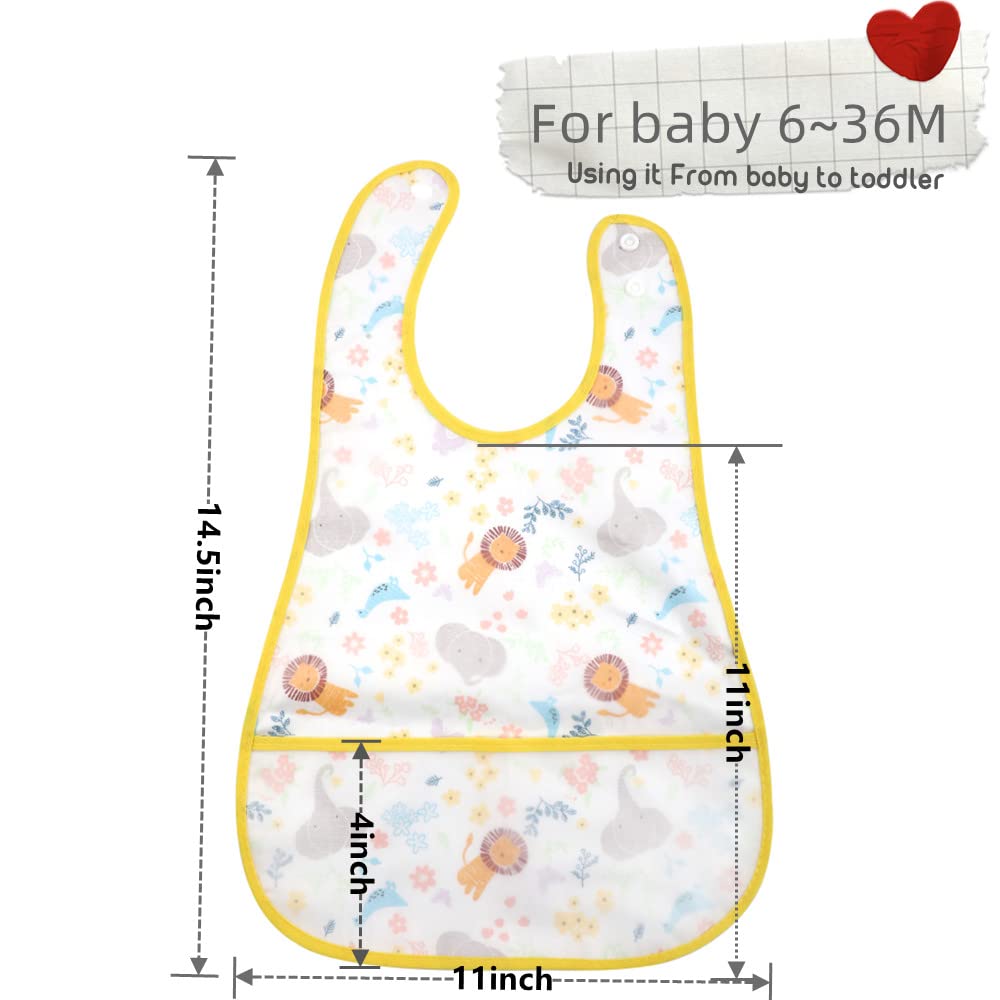 Norinori Babero impermeable para bebé, babero de alimentación con bolsillo para bebé, niño, niña, lavable, 6-37 M