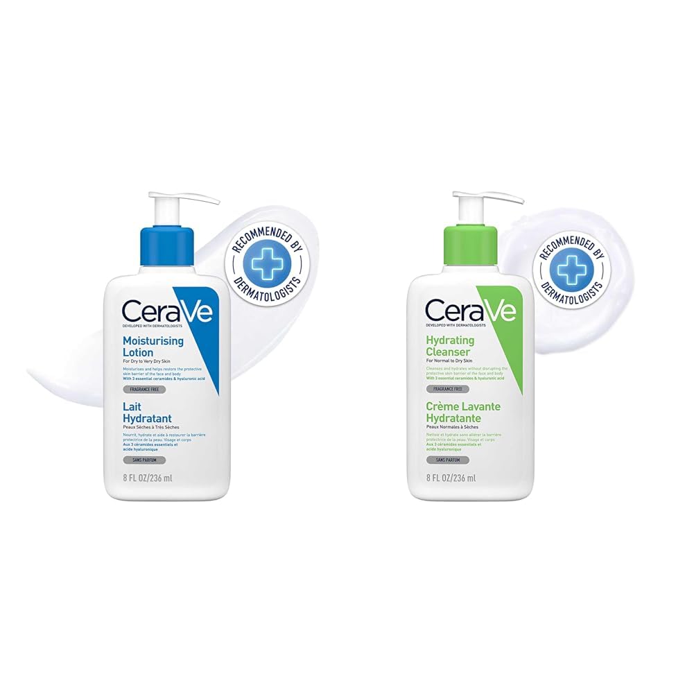 CeraVe Limpiadora Hidratante |237ml| Limpiador facial diario para piel seca | Libre de fragancia + Loción Hidratante |237ml| Loción hidratante para rostro y cuerpo