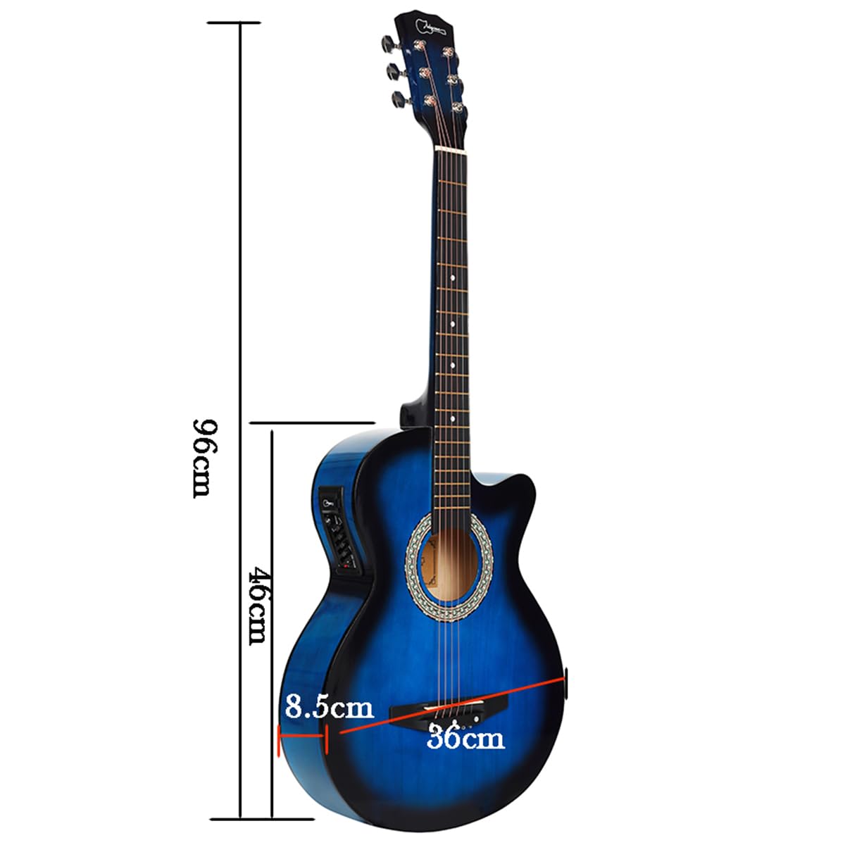 38 inch Electroacústica Guitarra Guitarra acustica con Afinadores,Correas,Cuerdas para Instrumentos,Plumillas,Cable amplificador guitarra,soul,Fundas para Guitarras 3/4 (Blue2)