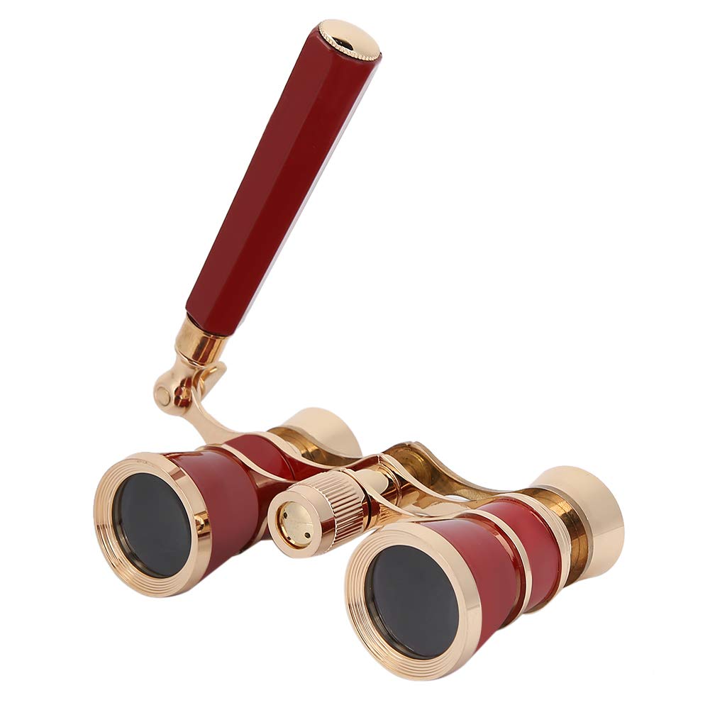Fosa Binoculares, telescopio Binocular portátil de Aumento 3X Opera con Lente óptica de 25 mm, Campo de visión de 105 m/1000 m, Limpieza de Lentes, Regalos para Teatro, Mujeres, niñas, niños(Rojo)