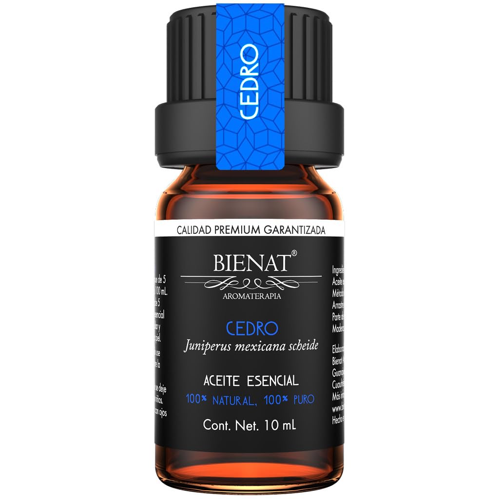 BIENAT AROMATERAPIA Aceite Esencial de Cedro 10mL | 100% Puro y Concentrado | Ideal para Difusor de Aromas, Humidificador, Aromaterapia, Masajes, Meditación, Jabones y Velas | Esencia Natural en Gotas