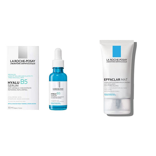 La Roche Posay Hyalu B5 Serum Facial de Acido Hialuronico con Vitamina B5 Puro. Suero Concentrado Antiarrugas, 30 ml + Effaclar Mat Crema Facial Matificante para Piel Grasa, 40 ml