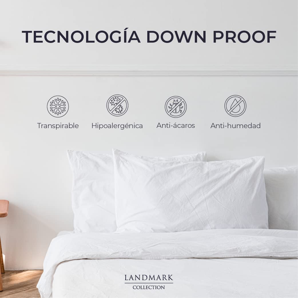 Landmark Collection Almohada Satén de Algodon Egipcio - Pack de 2 - Almohada Tamaño Estandar/Matrimonial - Almohadas Hoteleras Relleno Micro Gel | Sensacion Suave | Cama: Individual, Queen o King
