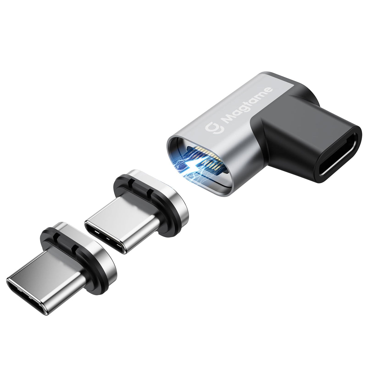 Adaptador Magnético USB C Magtame Negro 90 Grados Carga Rápida para Laptop