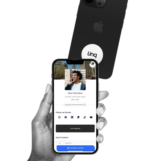 Linq Tap - Tecnología NFC Tap - Añade a tu teléfono para compartir información de contacto, redes sociales, sitios web y mucho más. (Blanco)