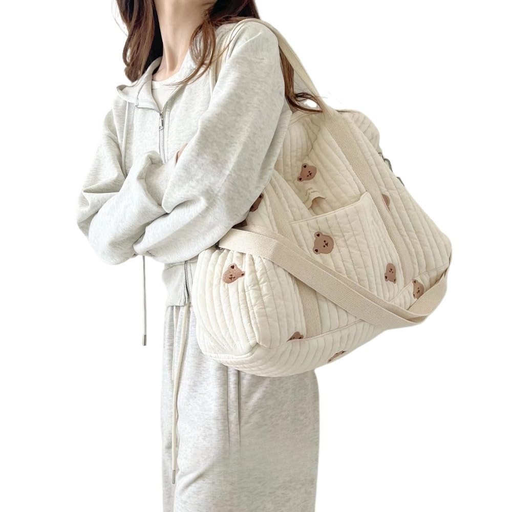 RSENFREMIOR - Bolsa universal para pañales, bolsa de almacenamiento multifuncional para carriola de bebé, bolsas grandes de pañales de 18.9 pulgadas, Beige