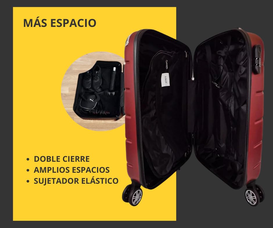 Maleta de Mano JONY Carry On Rigida Resistente Ruedas Giratorias 360 Mango Expandible ABS Candado de Seguridad (vino)
