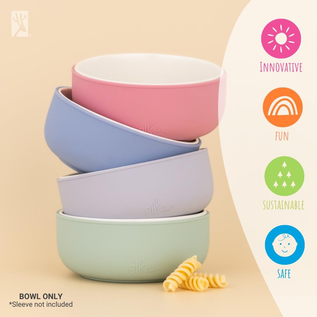 Elk and Friends Tazones de porcelana para niños | Alimentación para niños/bebés | Apto para microondas y lavavajillas | Antideslizante | Tazones y vajilla para cereales/sopa/merienda | Pack de 2