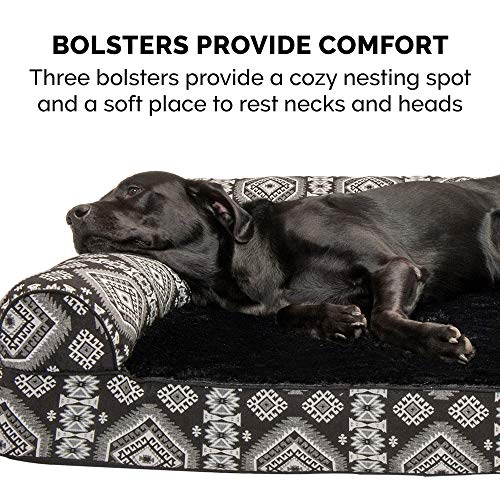 Furhaven Medium Orthopedic Dog Bed Plush & Southwest Kilim Decor Sofa-Style w/Removable Washable Cover - Black Medallion, Medium