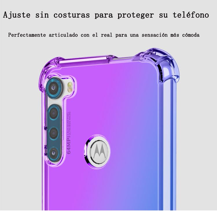 DABUNA Funda para Moto One Fusion Plus Case Uso Rudo,Transparente Colores Degradados Protectora de Cámara Anticaída Carcasa Bumper(Púrpura Azul)