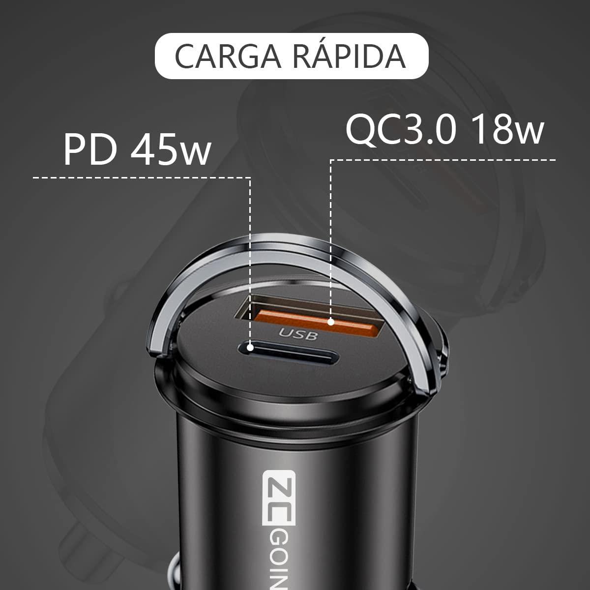 3en1 63W Fast Charger Cargador para Auto, Cargador de Coche,Carga Rápida Tipo C PD 45 W, Quick Charge QC 18W para Samsung S22 Ultra, S21 FE/S21+, para iPad Pro/Mini Redmi Xiaomi iPhone 14 Pro MAX