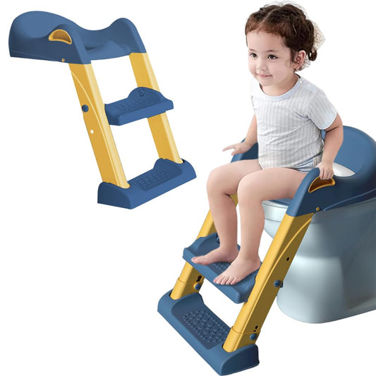 Asiento Entrenador para Inodoro con Escalera Antideslizante, Taburete Plegable Infantil para Taza de Baño, Asiento Entrenamiento para Baño Acolchonado, Fácil de Guardar, Tapizado (Amarillo)