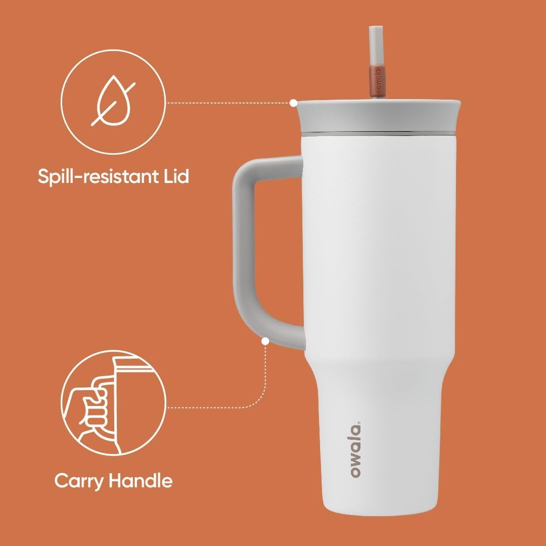 Vaso de Viaje Owala Blanca Triple Capa Aislada con Tapa Antiderrames y Popote