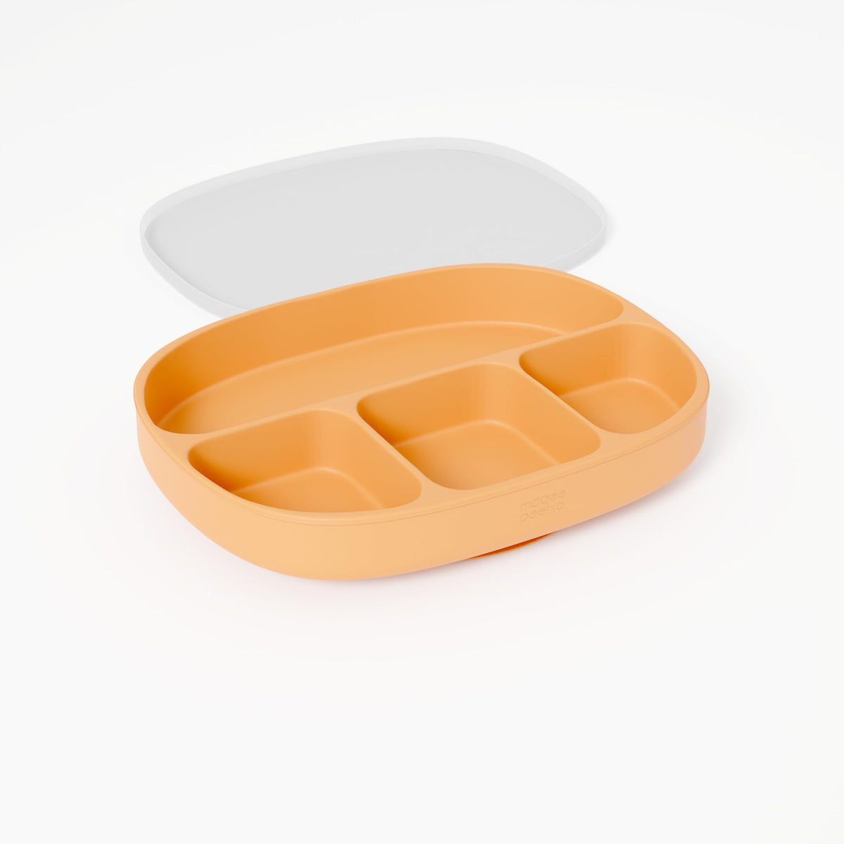 Muqee Peeko Platos con Ventosa para la Comida del bebé con Tapa, Color Albaricoque - Set de Comida para bebés de Silicona Apta para Uso alimentario