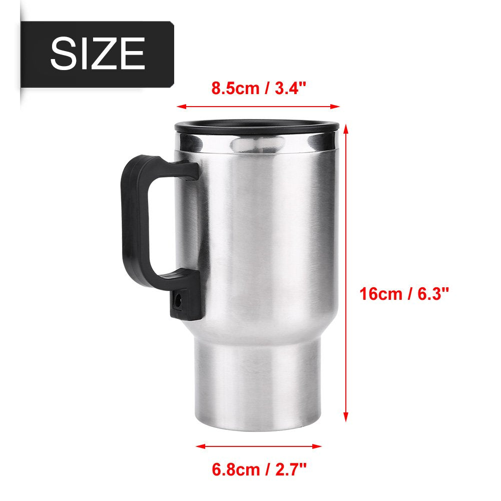 Hervidor de Agua Eléctrico 12V 450ml - Taza de Calefacción de Viaje de Acero Inoxidable para Café y Té - Portátil para Coche
