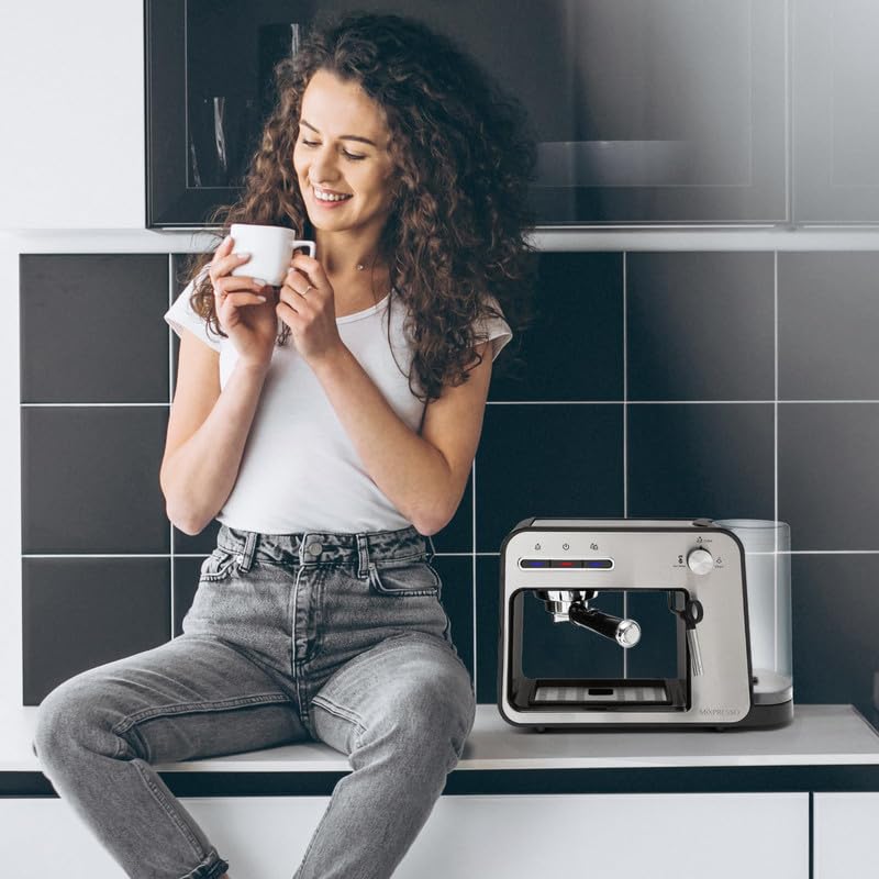 Máquina de Café Espresso Mixpresso Plata con Espumador de Leche para el Hogar