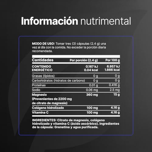 B Life Citrato de Magnesio Puro | 130 cápsulas | 2400 mg por porción | Alta absorción | Adicionado con Vitamina C y Colágeno Hidrolizado | Citrate Mag.