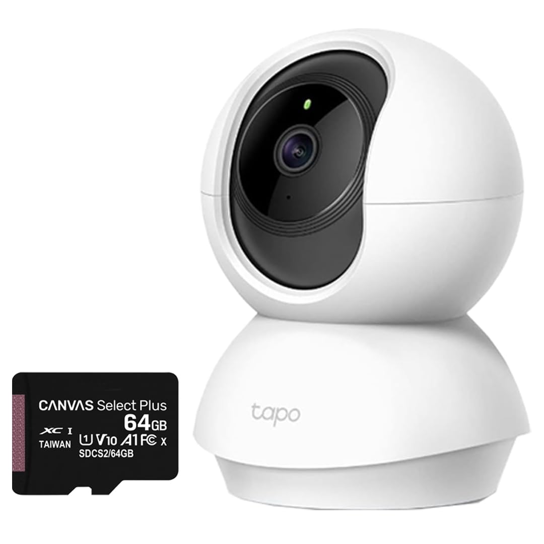 Lucky Owl Cámara de Seguridad IP Smart WiFi Domo IR para Interiores Tapo C210, Inalámbrico, 2304 x 1296 Pixeles, Día/Noche Combo con Memoria de 64GB.