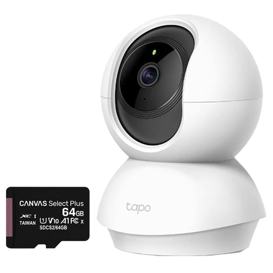 Lucky Owl Cámara de Seguridad IP Smart WiFi Domo IR para Interiores Tapo C210, Inalámbrico, 2304 x 1296 Pixeles, Día/Noche Combo con Memoria de 64GB.