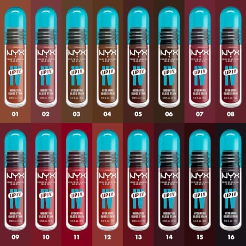 NYX Professional Makeup, LIP IV Gloss Serum Hidratante, Tono: Grape Gushin. Tinta de Labios hidratante con alto pigmento infusionado con agua de coco y magnesio. Fórmula vegana.