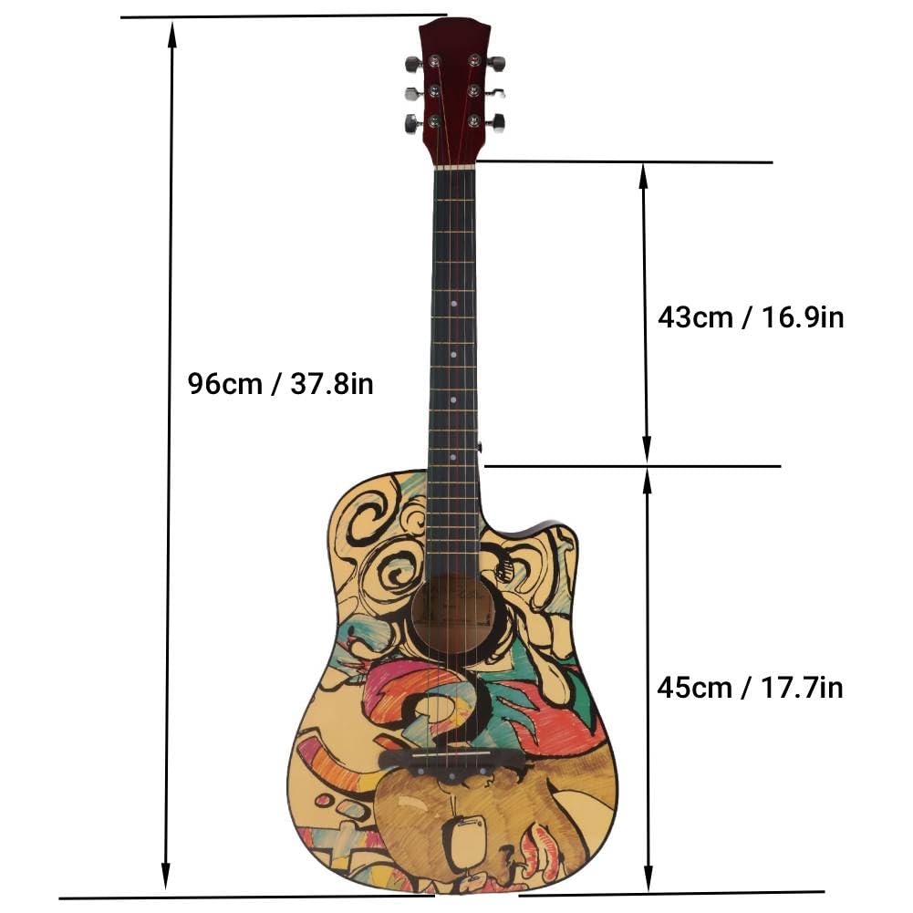 Guitarra AcúStica, Guitarra Acustica Clasica, Guitarra AcúStica para Principiantes, Guitarra Acústica de Diapasón de Alta Densidad con Patrón de Grafiti de 38 Pulgadas, para Principiantes, Adultos
