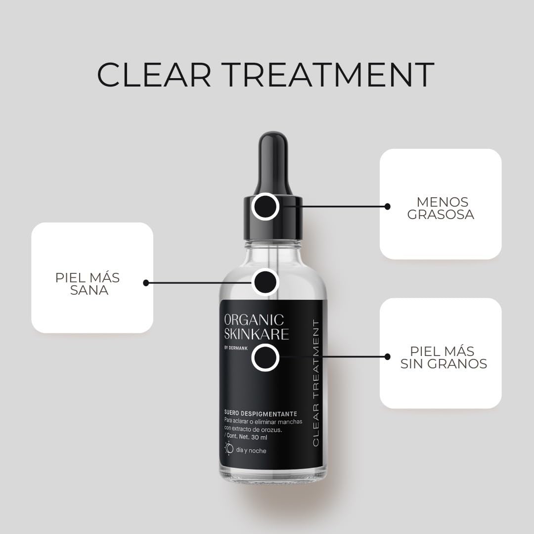 ORGANIC SKINKARE BY DERMANK Suero Despigmentante Facial | Reduce Manchas Oscuras y Unifica el Tono | Tratamiento Orgánico para Daño Solar, Acné y Cicatrices | Suero contra manchas en la piel- 30 ml | Facial Clear Treatment Skincare