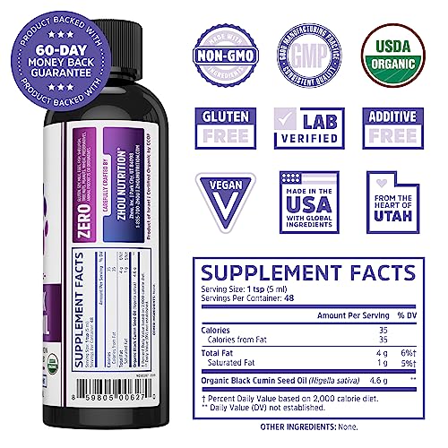 Zhou - Aceite de Semilla Negra Orgánico 100% Puro Prensado en Frío, 240ml
