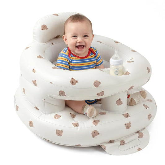 Asiento Inflable Circundante para Bebés, Respaldo Inflable Sofá, Silla Inflable Plegable, Bomba De Aire Incorporada y Bandeja, Adecuado Para Que Los Niños Coman Y Se Bañen (Oso Pardo)