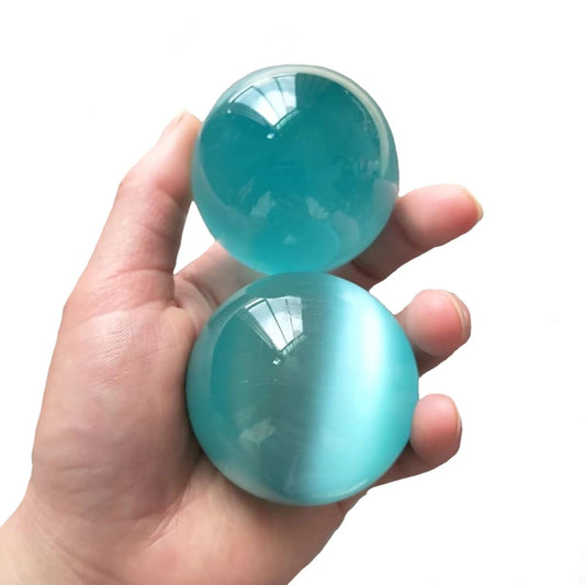 Bolas baoding de vidrio artificial de ojo de tigre azul claro de 1.57 pulgadas, bolas de salud chinas de cuarzo curativo para terapia de manos, alivio del estrés y ejercicio con dedos y muñeca con bolsa de transporte (paquete en caja) M43