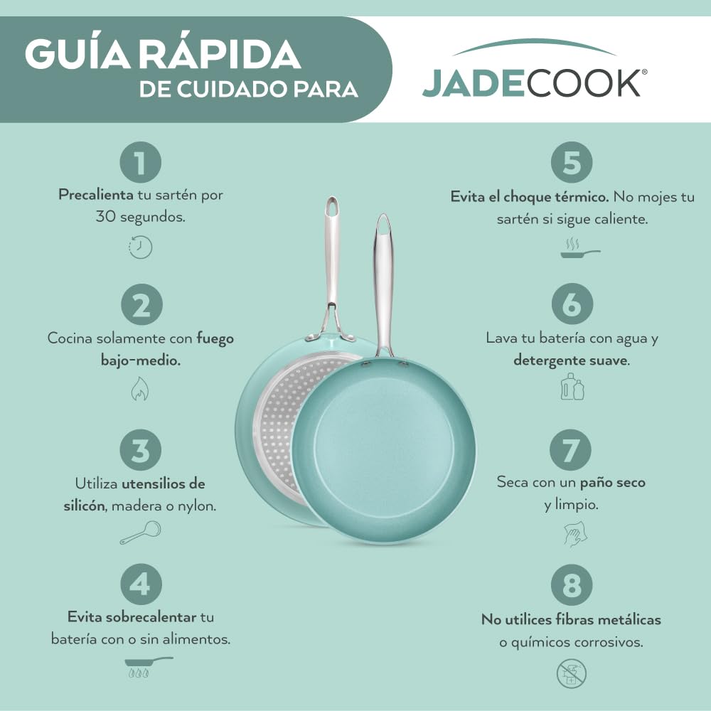 JADECOOK Batería de Cocina Jade Smart 14 piezas mango desmontable con 6 Capas de Recubrimiento Antiadherente Libre de Toxicos