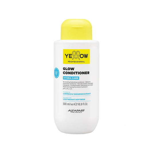 "YELLOW PROFESSIONAL HYDRA CARE GLOW CONDITIONER 500 ml Acondicionador iluminador hidratante para todo tipo de cabello POTENCIADO CON LUMITECH & TAMARIND EXTRACT CONCEBIDO PARA SUAVIDAD LIGERA"