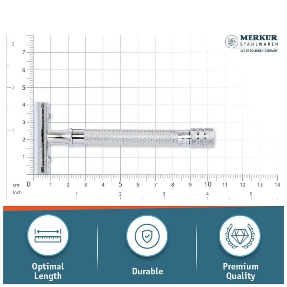Merkur® - Cuchilla de afeitar clásica de 3 piezas con doble borde, MK-23C, maquinilla de afeitar