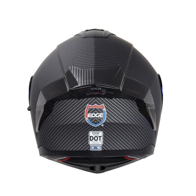 Casco para Moto Integral Boston - Casco Motocicleta Marca Edge - Visor Doble ANTIVAHO - Cascos para Motos Certificados Dot Moto - Accesorios para Moto Motocross Motocicleta Mujer Negro Carbon XL