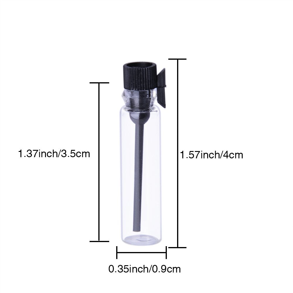 Enslz 100PCS Perfume Samples Mini Bottles With Black Lid Empty Glass Vials Dropper Bottle for Travel and Party(1ml)