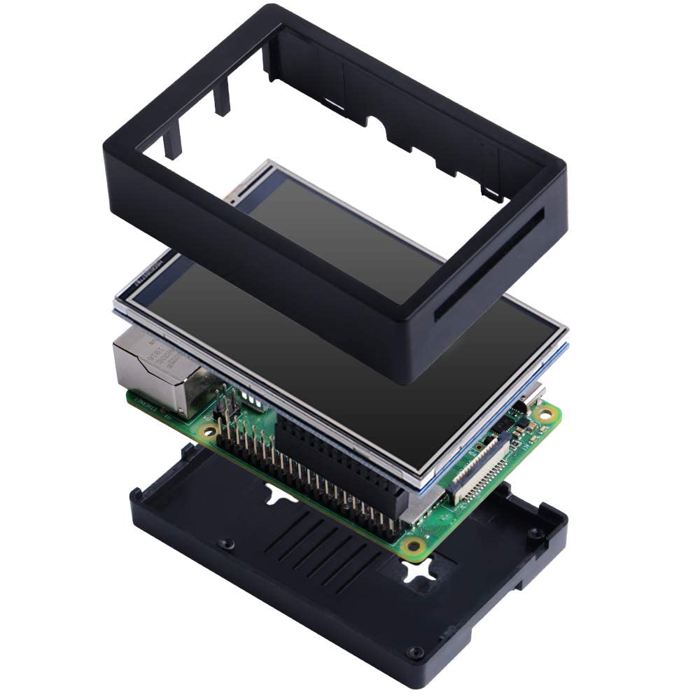 GeeekPi - visualización táctil de 3.5 pulgadas con funda para Raspberry Pi 4, con ventilador y disipadores de calor, visualización LCD TFT de resolución de 320 x 480 para Raspberry Pi 4 Modelo B