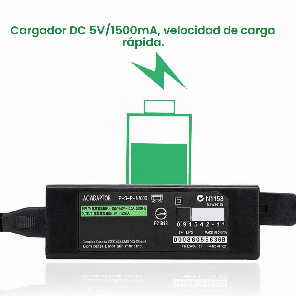 Adaptador de Corriente ASHATA Negro Carga Rápida DC 5V/1500mA con Cable USB 2 en 1