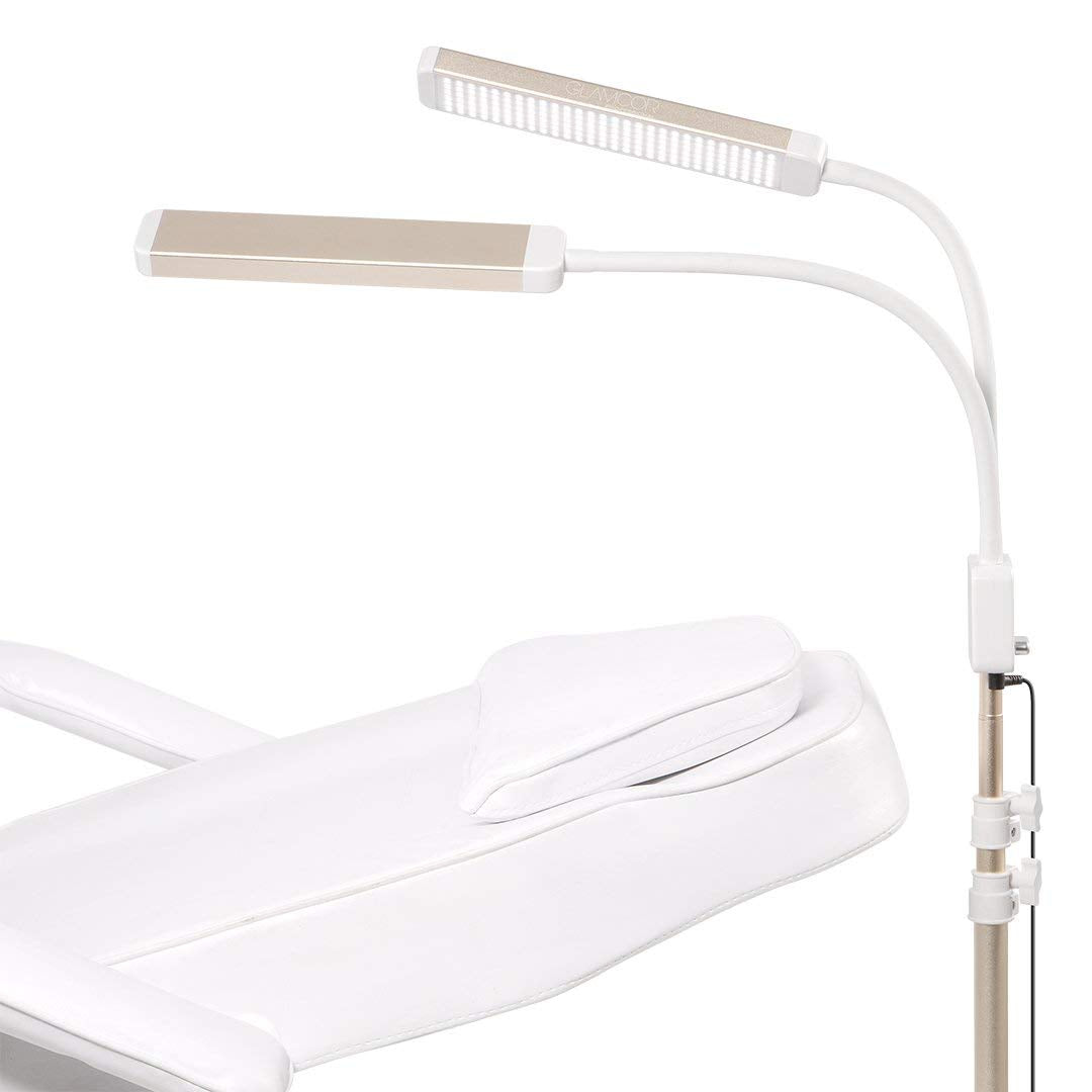 GLAMCOR Revolution X Kit de iluminación LED portátil para belleza y cuidado de la piel | Iluminación HD 5600K | brazos de doble longitud para un posicionamiento preciso (blanco/oro)