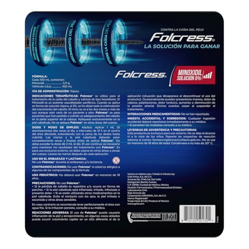 Folcress, Solución Minoxidil 5% - Tratamiento Anticaída para Hombres, Estimula el Crecimiento Capilar, Cuidado del Cabello - 60 ml + Rodillo Capilar