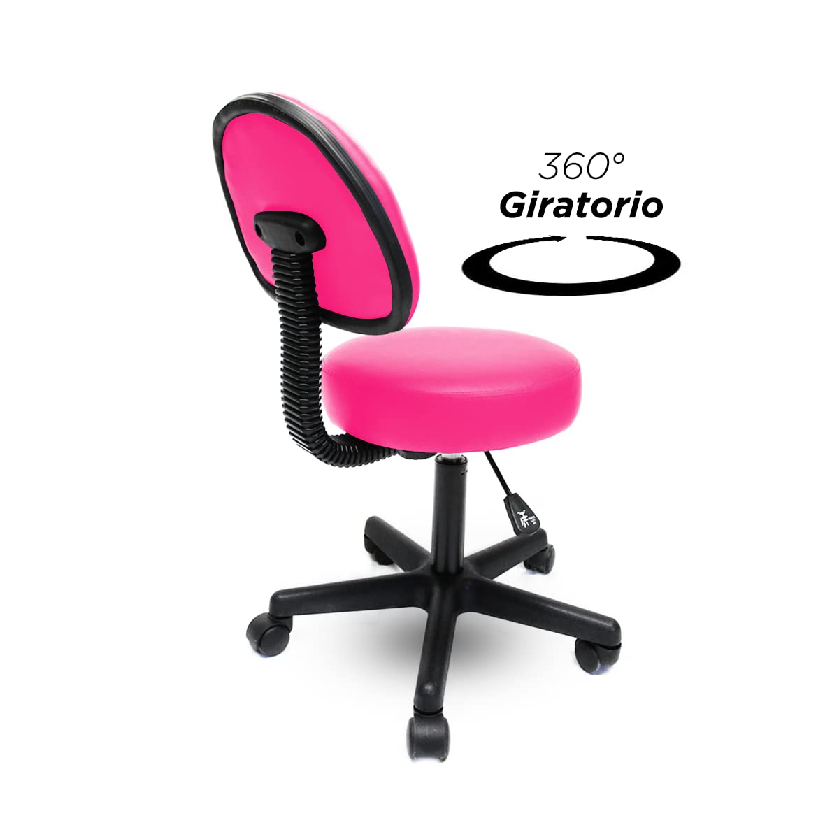 Silla Taburete Circular VANLIG Rosa con Respaldo y Altura Ajustable 38-55 cm para Consultorio y SPA