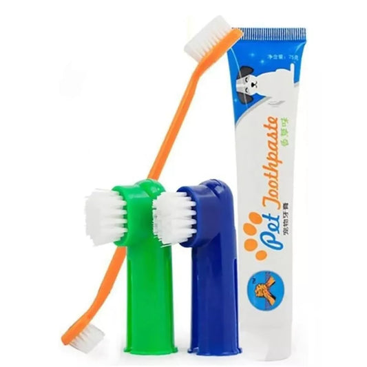 Juego de Cepillos Dentales para Perros | Doble Cabezal, Mango Antideslizante | Limpieza Bucal Avanzada | Accesorios para Mascotas | Material PP y Nailon (Vainilla)