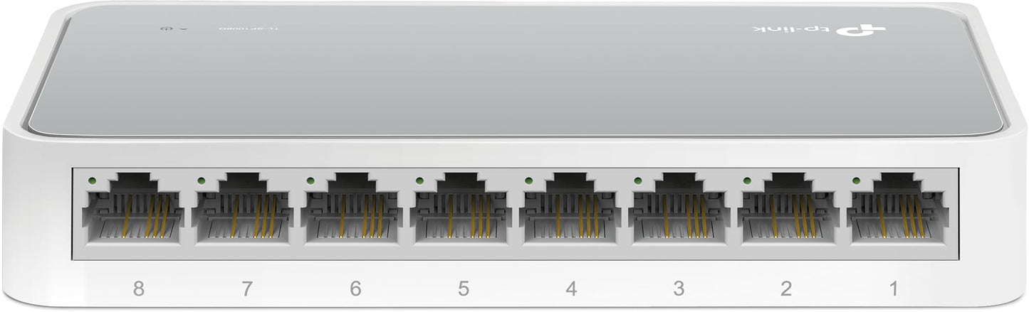 TP-Link 8 Port Fast Ethernet Switch, Desktop Ethernet Splitter, Ethernet Hub, Plug and Play, Fanless Quite, Unmanaged TL-SF1008D, 0