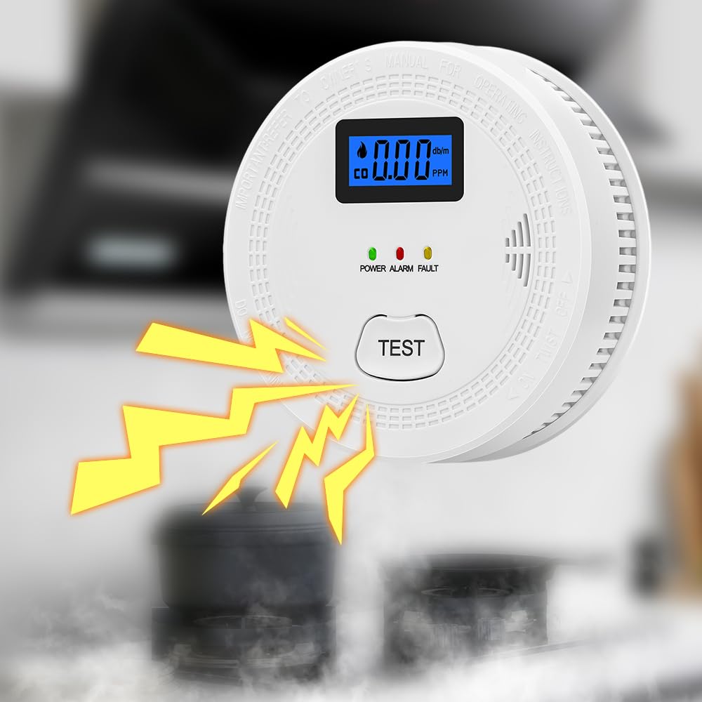 Feiniao Detector de Humo y monóxido de Carbono Sensores duales de Alta Estabilidad Detector de Humo Inteligente Alarma de luz Sonora Restablecimiento automático Detector de Alarma de Humo