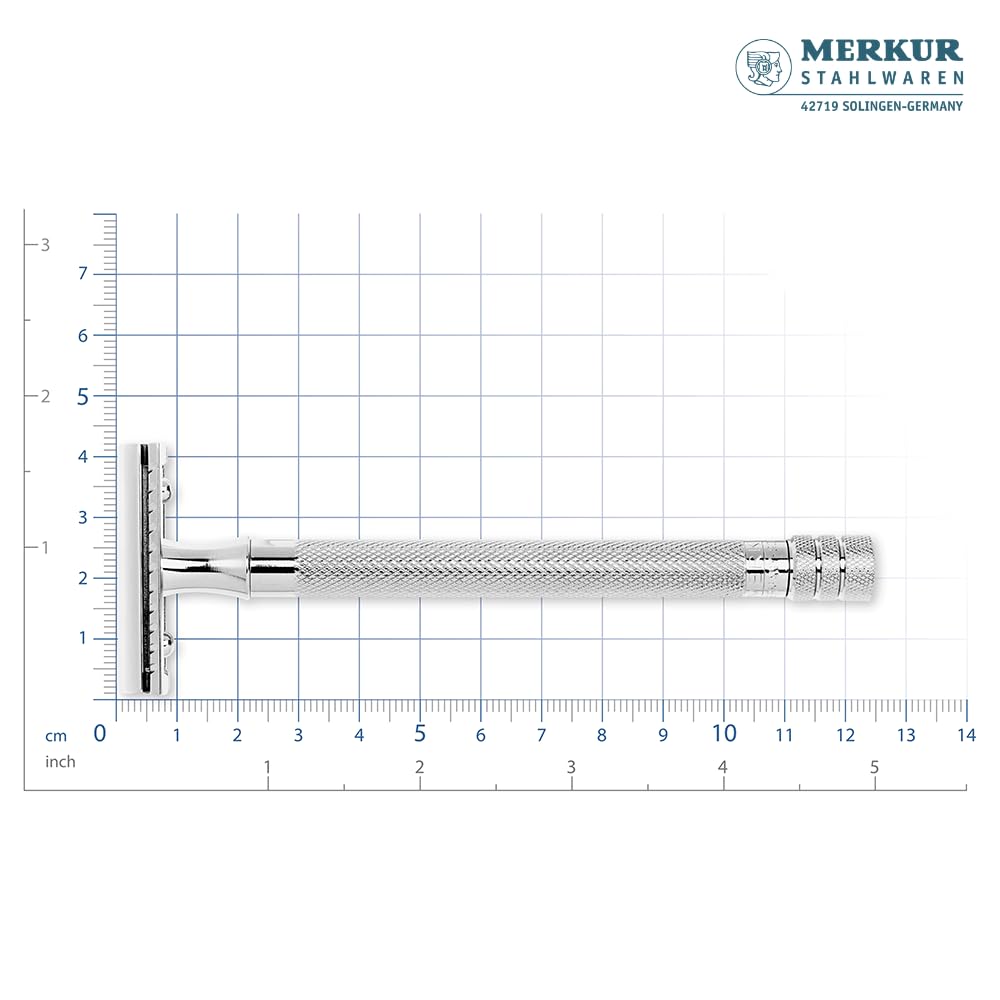 MERKUR Maquinilla de afeitar 24C para mujer con 10 cuchillas de doble filo | mango extralargo | maquinilla de afeitar de tres piezas | corte recto | acabado cromado brillante | fabricado en Alemania